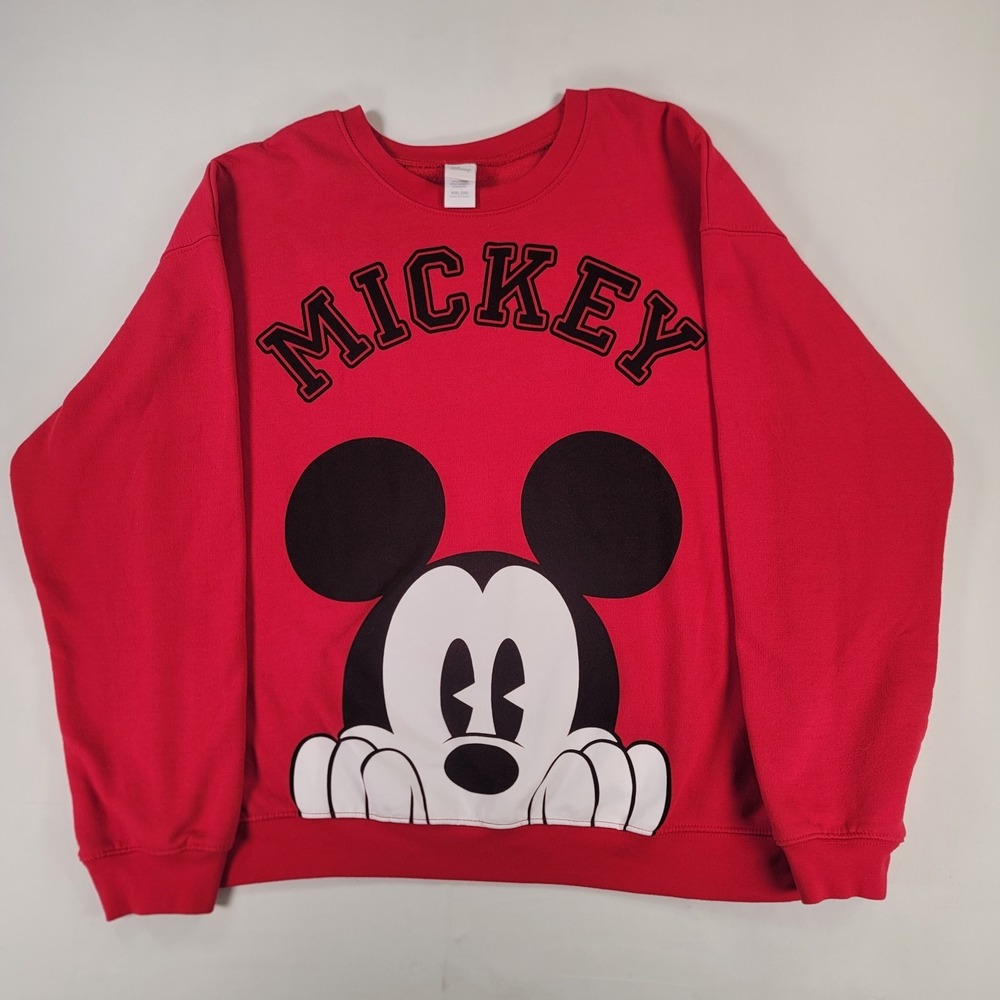 Disney Mickey Mouse Red Graphic Crewneck Sweatshirt XXL Unisex Pullover